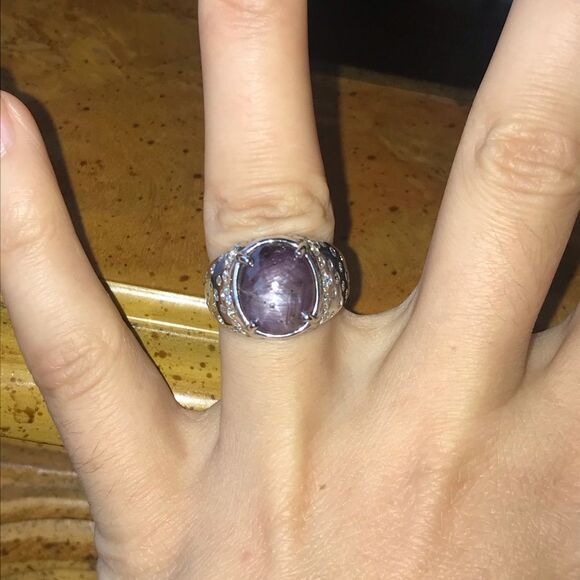 Natural Star Ruby Moissanite Sterling Silver Ring Size 6 - Picture 5 of 10